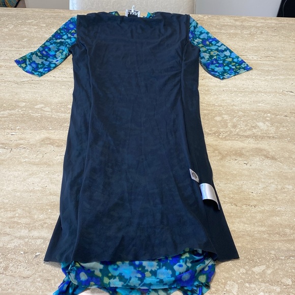 NWOT Ganni Blue Floral Ruched Blue Dress, Measurements in photos below. - Picture 11 of 11